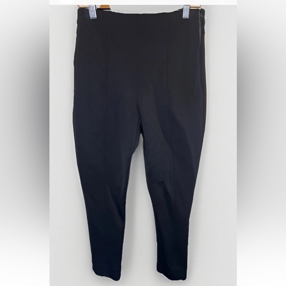 MM Lafleur Womens Black Straight Leg Ankle Leggings Plants Size 6 Side Zip EUC